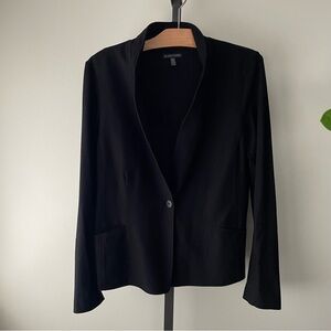 Eileen Fisher Collarless Single Button Blazer Jacket Black Viscose Blend Medium